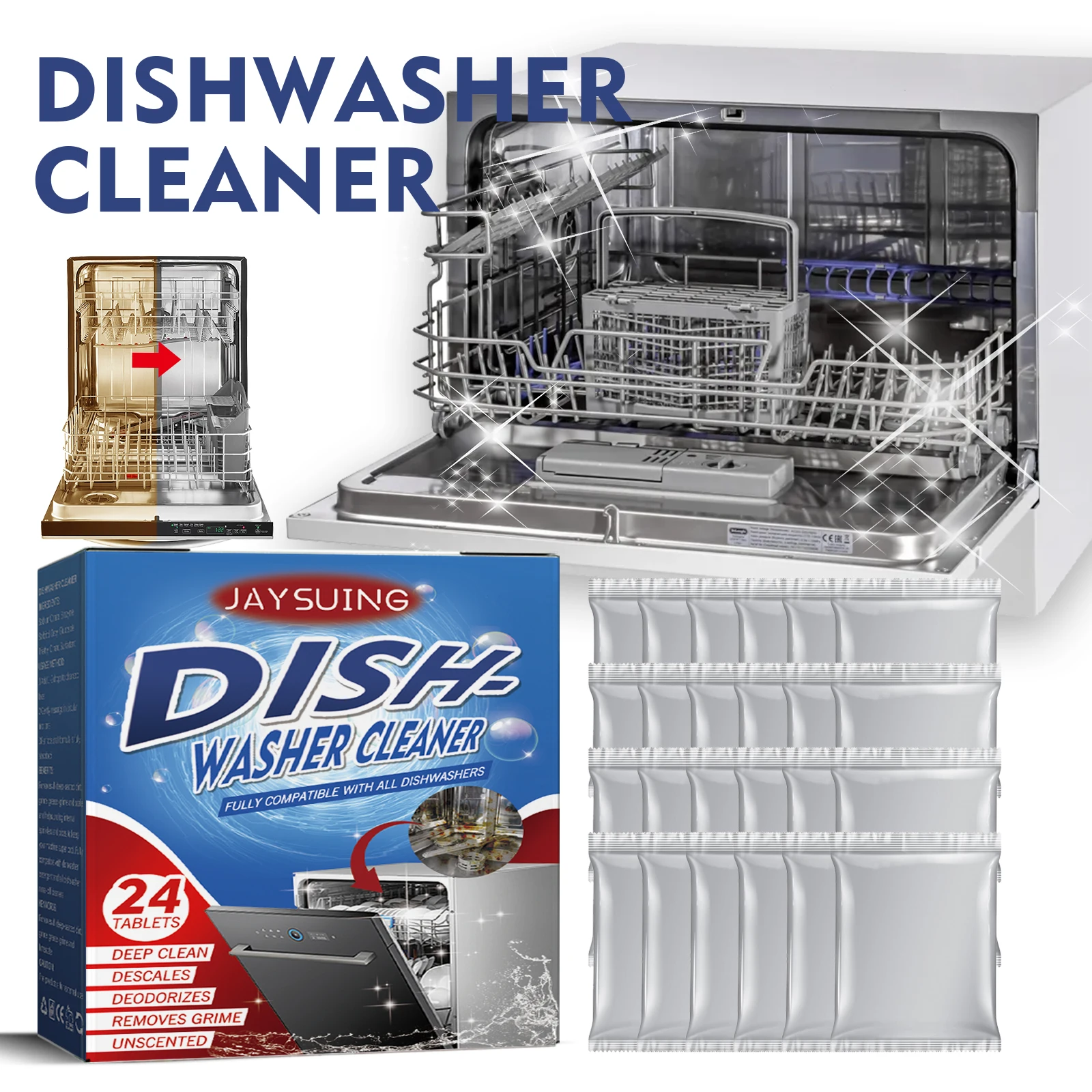 Jaysuing dishwasher cleaning descaling tablets to deduplicate oil stains kitchen utensils household dishwasher cleaner - Image 2
