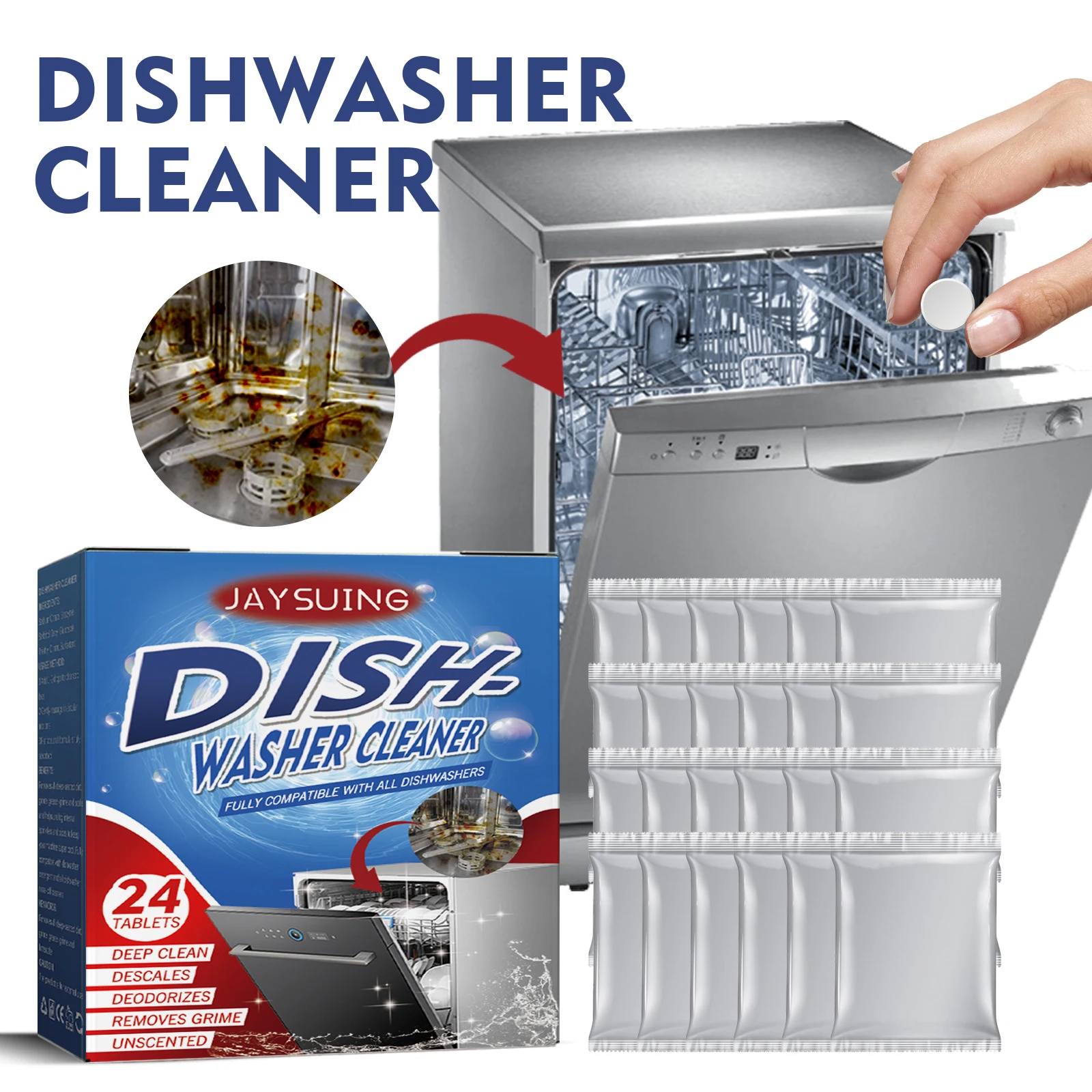 Jaysuing dishwasher cleaning descaling tablets to deduplicate oil stains kitchen utensils household dishwasher cleaner - Image 5