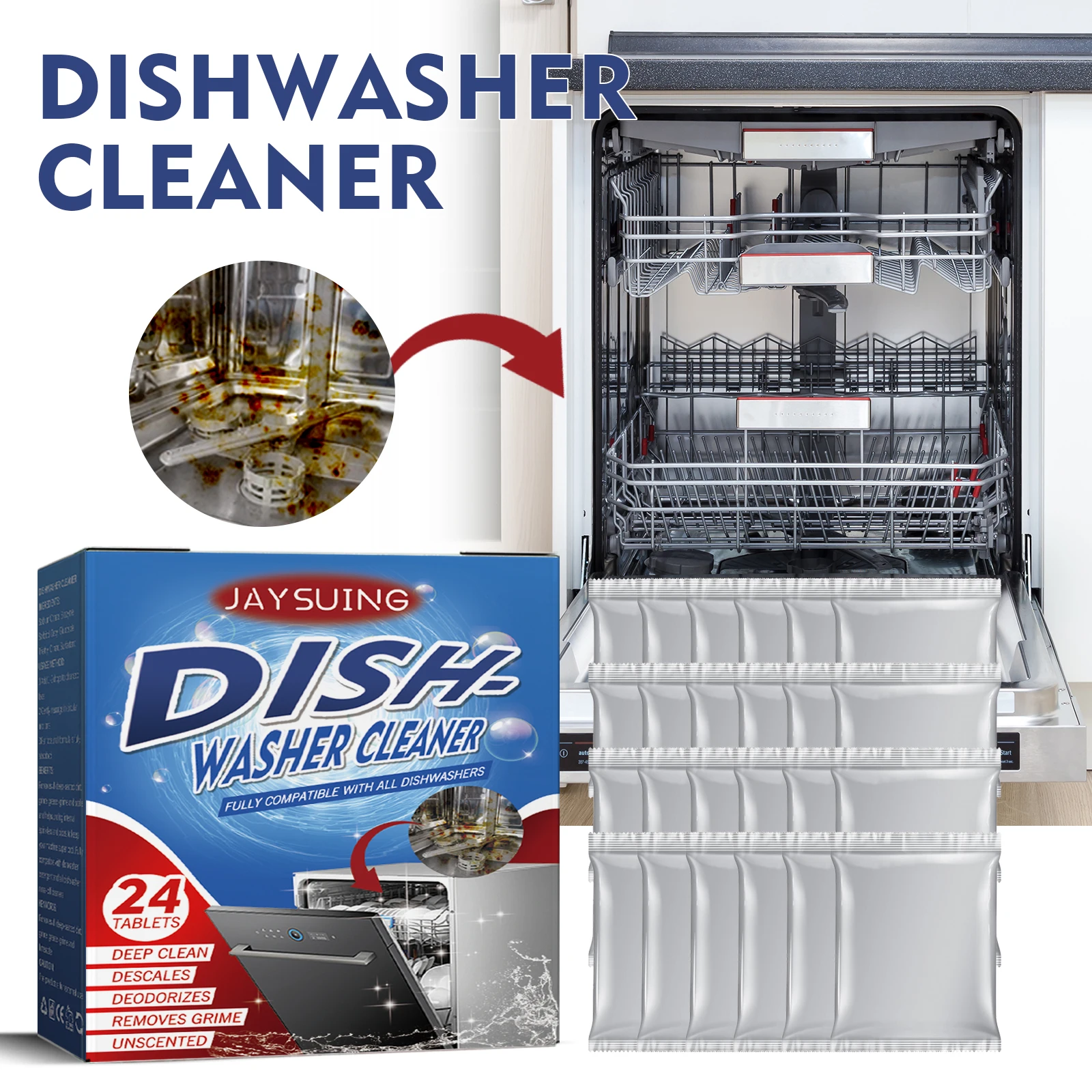Jaysuing dishwasher cleaning descaling tablets to deduplicate oil stains kitchen utensils household dishwasher cleaner - Image 4