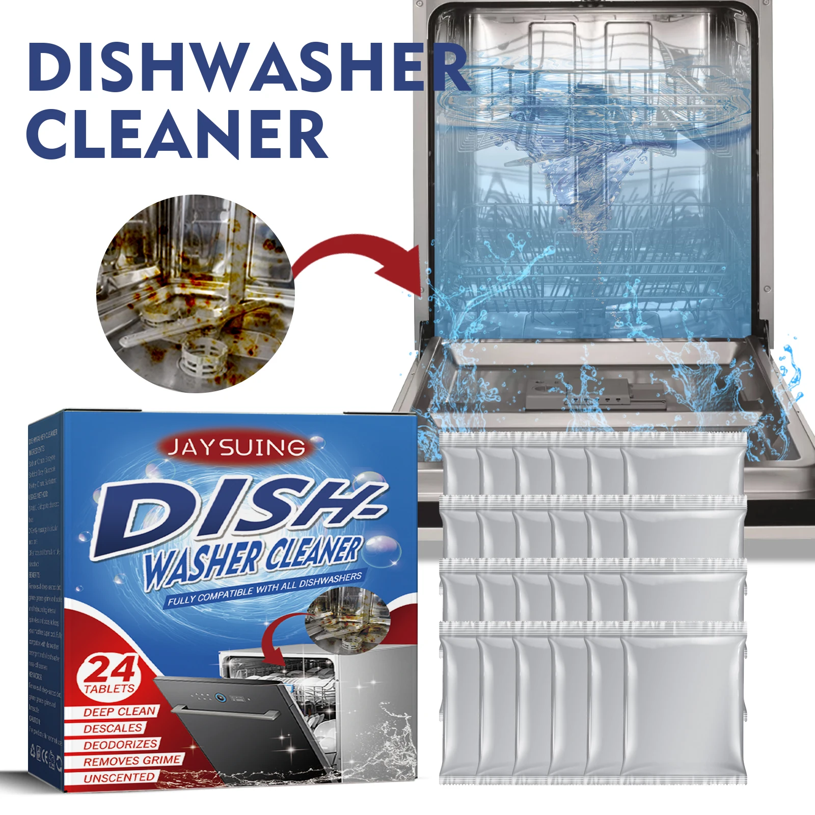 Jaysuing dishwasher cleaning descaling tablets to deduplicate oil stains kitchen utensils household dishwasher cleaner - Image 6