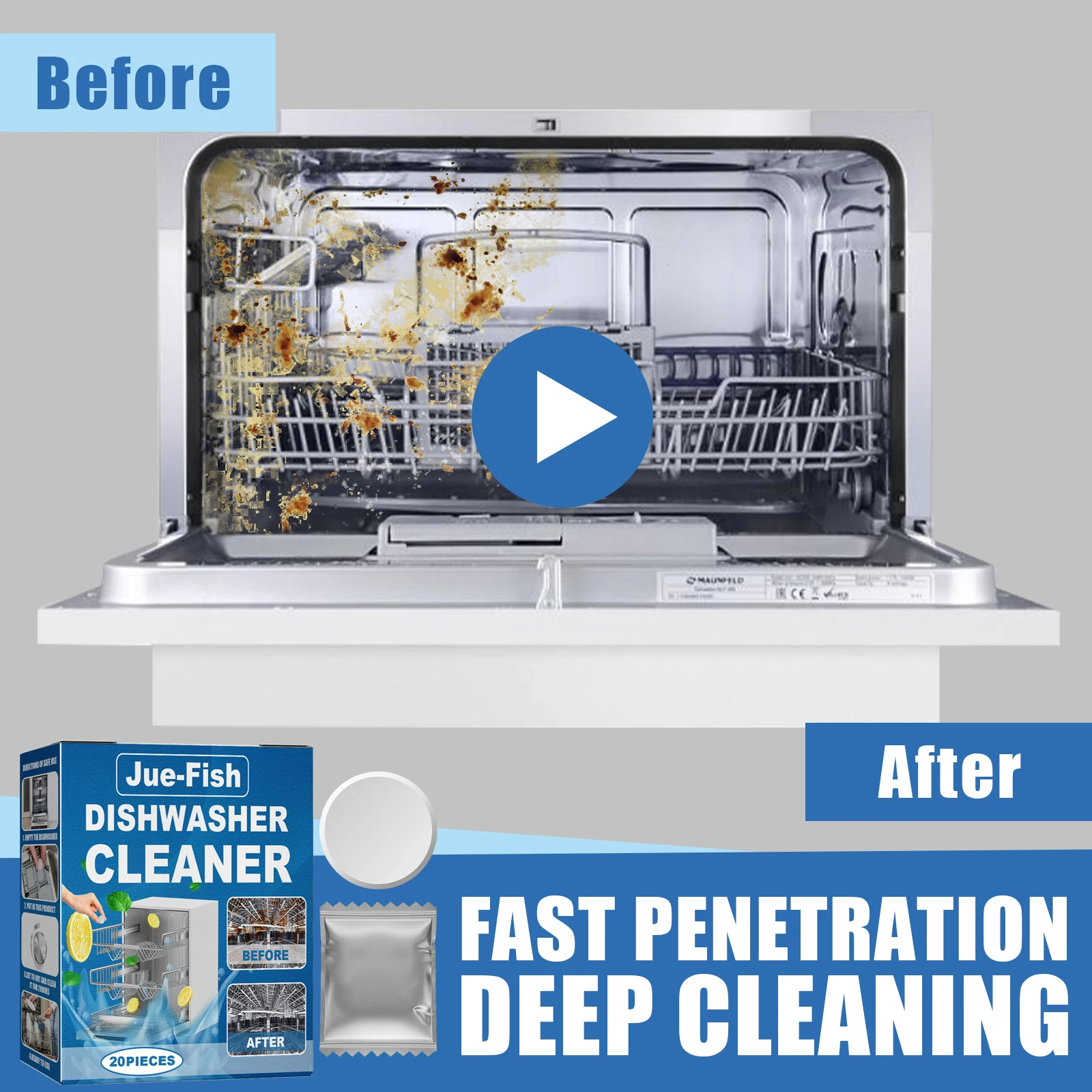 Jue-fish Dishwasher Cleaning Tablets Powerful Degreasing Quick Stain Removal Descaling Eliminate Bad Odor for Kitchen Deep Clean - Image 2