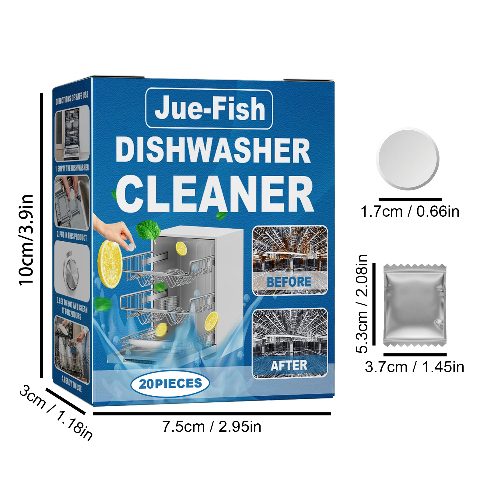 Jue-fish Dishwasher Cleaning Tablets Powerful Degreasing Quick Stain Removal Descaling Eliminate Bad Odor for Kitchen Deep Clean - Image 6