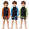 Kids Boys Dinosaur Print Swimsuit 2-Piece Swimsuit Rash Guard Set Long Sleeve Quick Dry Swimwear Bathing Suit for Toddler 2-10Yr