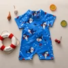 Kids Boys Summer Swimsuit Rash Guard Cartoon Animal Patterns Short Sleeve Zipper Swimwear Bathing Beachwear