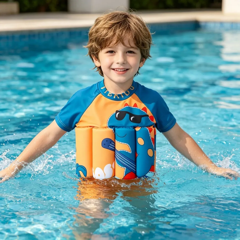 Kids Buoyancy Swimsuit Boys Toddler Baby 1 to 2 3 4 5 6 Years Orange Blue Boy Swimming Suit Dino Shark Swim Float Beach Swimwear - Image 2