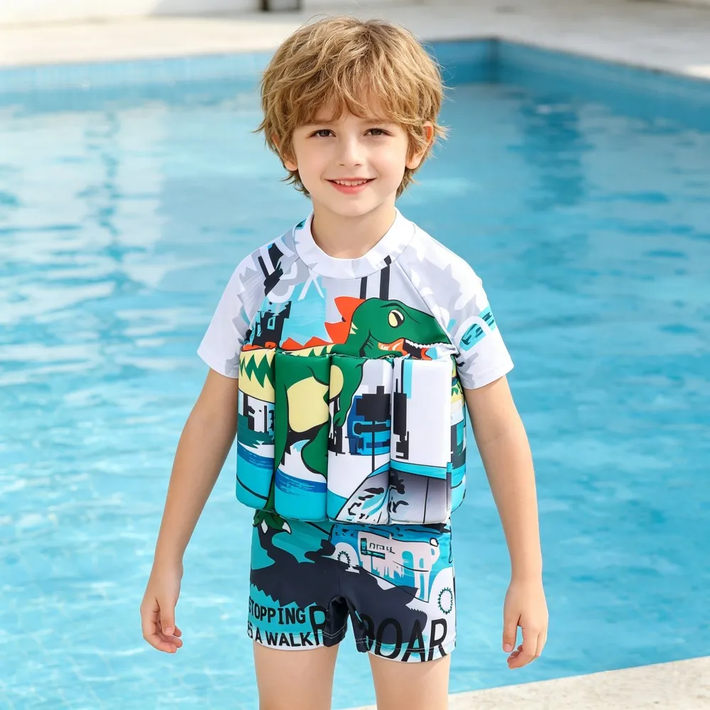 Kids Buoyancy Swimsuit Boys Toddler Baby 1 to 2 3 4 5 6 Years Orange Blue Boy Swimming Suit Dino Shark Swim Float Beach Swimwear - Image 6