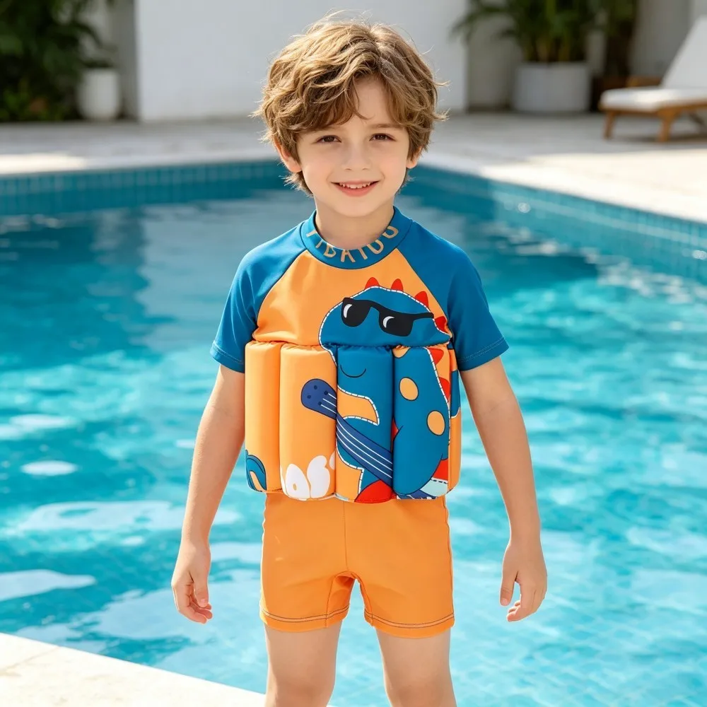 Kids Buoyancy Swimsuit Boys Toddler Baby 1 to 2 3 4 5 6 Years Orange Blue Boy Swimming Suit Dino Shark Swim Float Beach Swimwear - Image 3