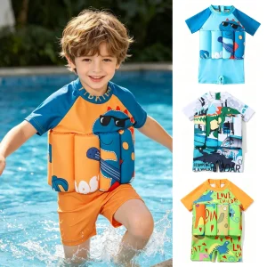Kids Buoyancy Swimsuit Boys Toddler Baby 1 to 2 3 4 5 6 Years Orange Blue Boy Swimming Suit Dino Shark Swim Float Beach Swimwear