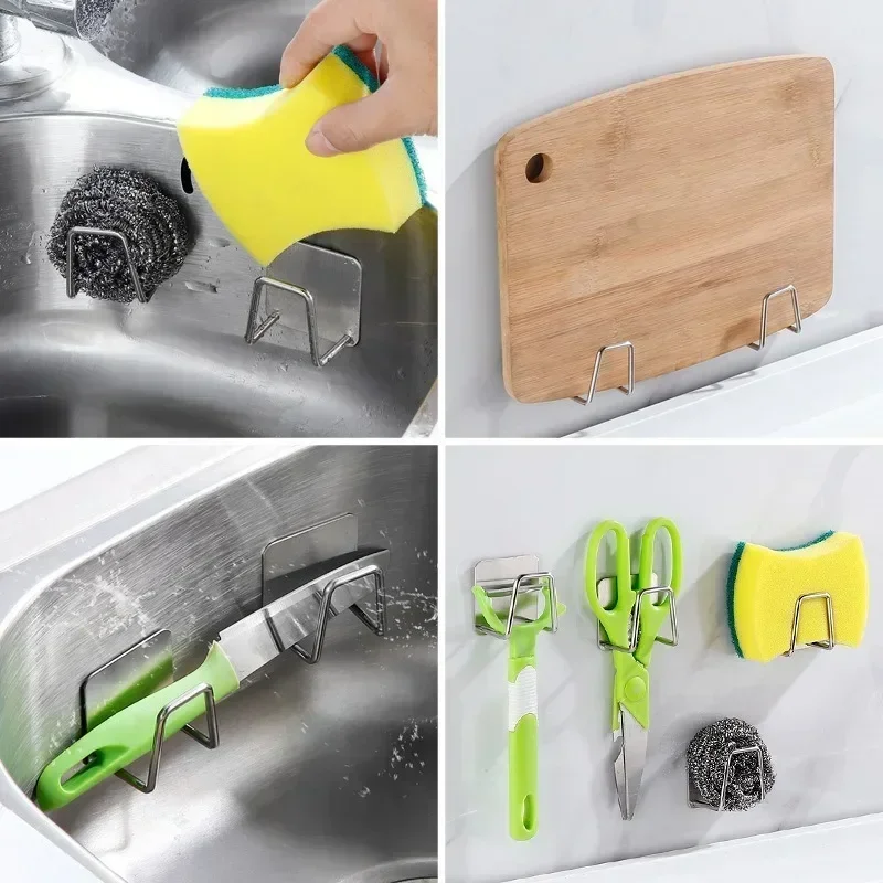 Kitchen Stainless Steel Sink Sponges Holder Self Adhesive Drain Drying Rack Kitchen Wall Hooks Accessories Storage Organizer - Image 4