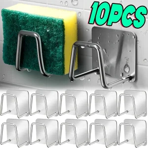 Kitchen Stainless Steel Sink Sponges Holder Self Adhesive Drain Drying Rack Kitchen Wall Hooks Accessories Storage Organizer