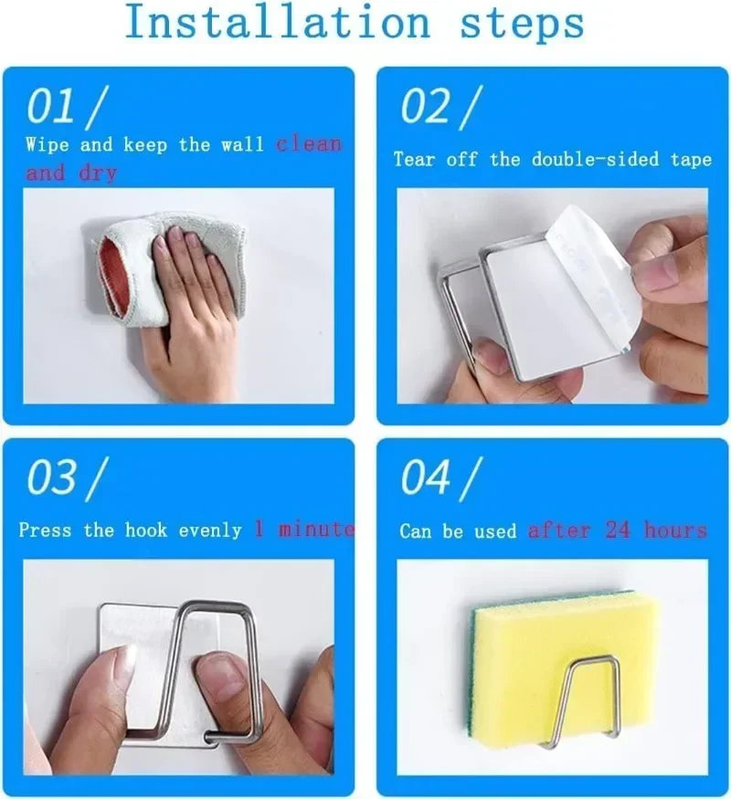 Kitchen Stainless Steel Sink Sponges Holder Self Adhesive Drain Drying Rack Kitchen Wall Hooks Accessories Storage Organizer - Image 5