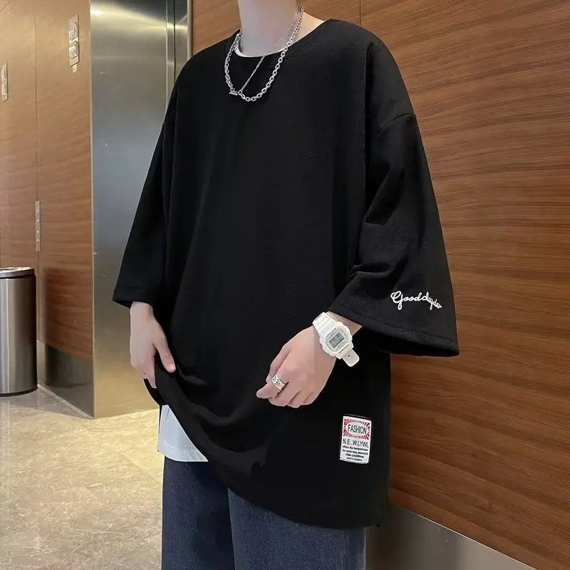 Korean Harajuku Solid Oversized T-shirt for Men Y2k Summer Fashion Loose Casual Short Sleeved Men's T-shirt Tops - Image 2
