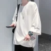Korean Harajuku Solid Oversized T-shirt for Men Y2k Summer Fashion Loose Casual Short Sleeved Men's T-shirt Tops