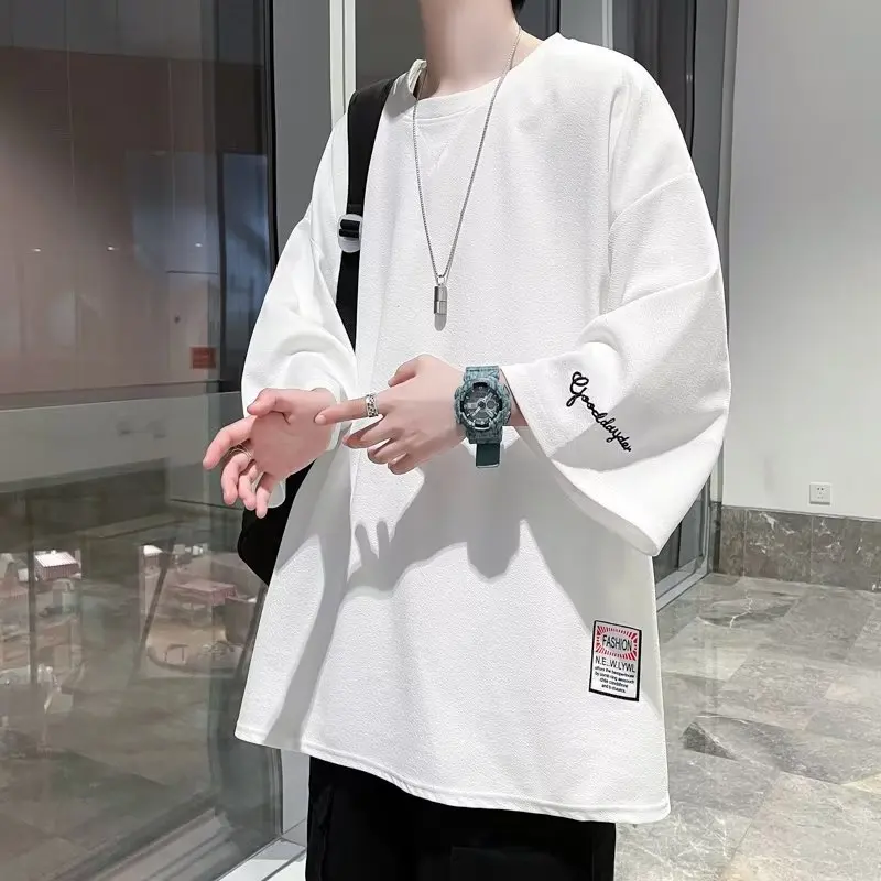 Korean Harajuku Solid Oversized T-shirt for Men Y2k Summer Fashion Loose Casual Short Sleeved Men's T-shirt Tops - Image 3