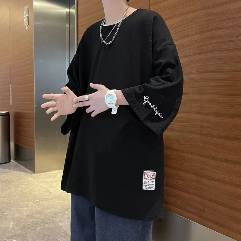 Korean Harajuku Solid Oversized T-shirt for Men Y2k Summer Fashion Loose Casual Short Sleeved Men's T-shirt Tops - Image 4