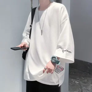Korean Harajuku Solid Oversized T-shirt for Men Y2k Summer Fashion Loose Casual Short Sleeved Men's T-shirt Tops