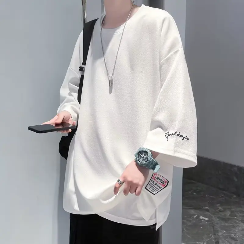 Korean Harajuku Solid Oversized T-shirt for Men Y2k Summer Fashion Loose Casual Short Sleeved Men's T-shirt Tops