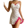 Lace Sexy Women's Pajamas Mini Heart Print Sleeveless Sleep Dress For Woman Home Clothes Sexy Lingerie Suspender Night Gown