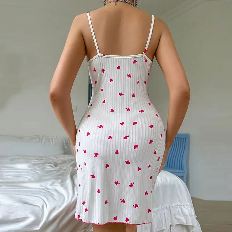 Lace Sexy Women's Pajamas Mini Heart Print Sleeveless Sleep Dress For Woman Home Clothes Sexy Lingerie Suspender Night Gown - Image 4