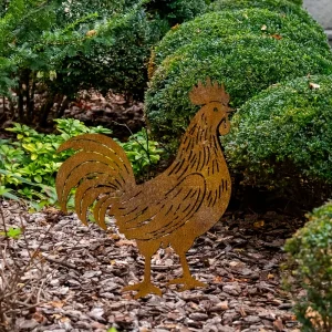 Large Farmhouse Rooster Garden Stake – Rustic Cast Iron Look – Vintage Yard Decor–For Garden Patio Farm–Gift for Poultry Lovers
