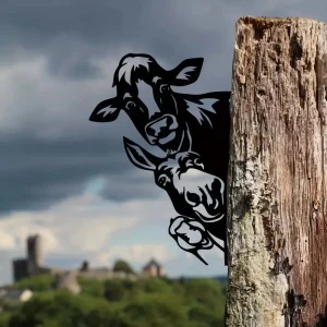 Lucky Farm Animal Silhouette Metal Wall Art Modern Outdoor Garden Decor Sculpture Rustic Iron Craft