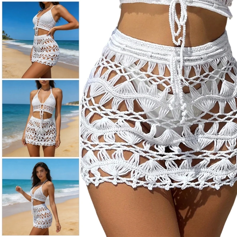 M6CC Women's Beach Cover Up Skirt with Crochet Pattern, Bodycon Mini Resort Coverup for Swimsuit Vacation and Summer Wear - Image 6