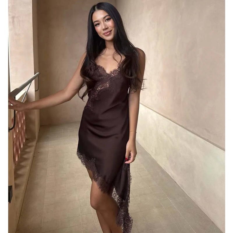 MUJER Lace Slip Mini Dress Women Satin Backless Summer Dress Woman Asymmetric Party Women's Dress Sexy Beach Dresses for Women - Image 6