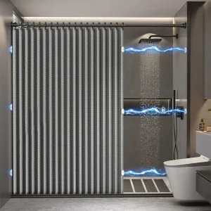 Magnetic Shower Curtain Waterproof Anti-Mold Foldable Bathroom Divider for Dry Wet Separation No Drilling Removable Cloth Shower