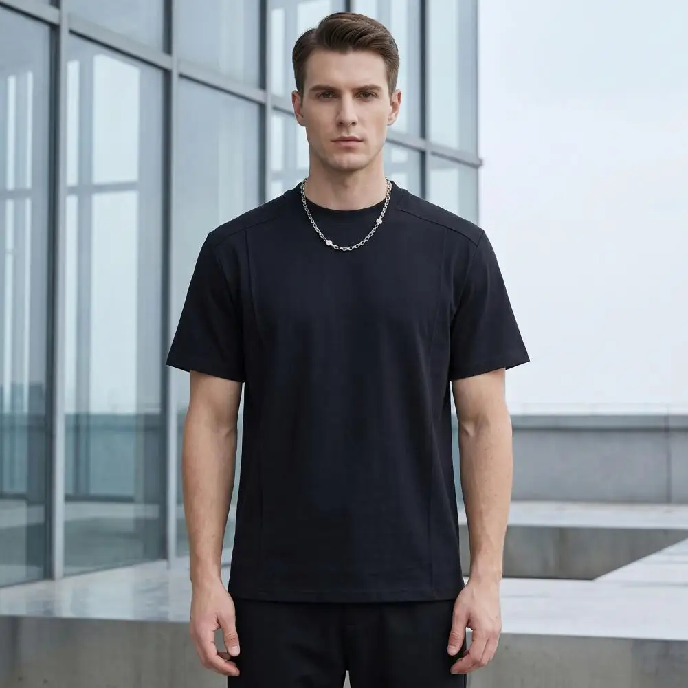 Men Crew Neck T-shirt Simple Solid Color Summer Tee Breathable Loose Fit Stylish T-shirt for Office Dating Party Street Fashion - Image 2