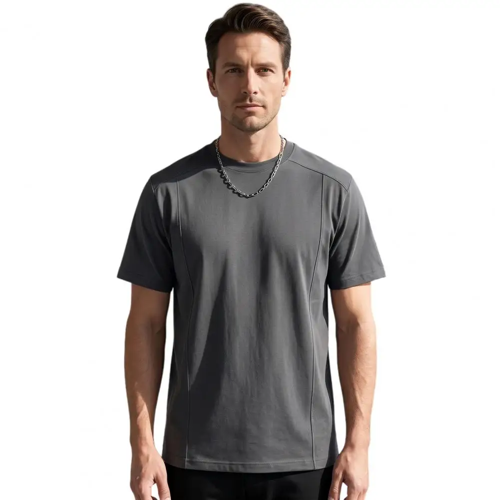 Men Crew Neck T-shirt Simple Solid Color Summer Tee Breathable Loose Fit Stylish T-shirt for Office Dating Party Street Fashion - Image 4