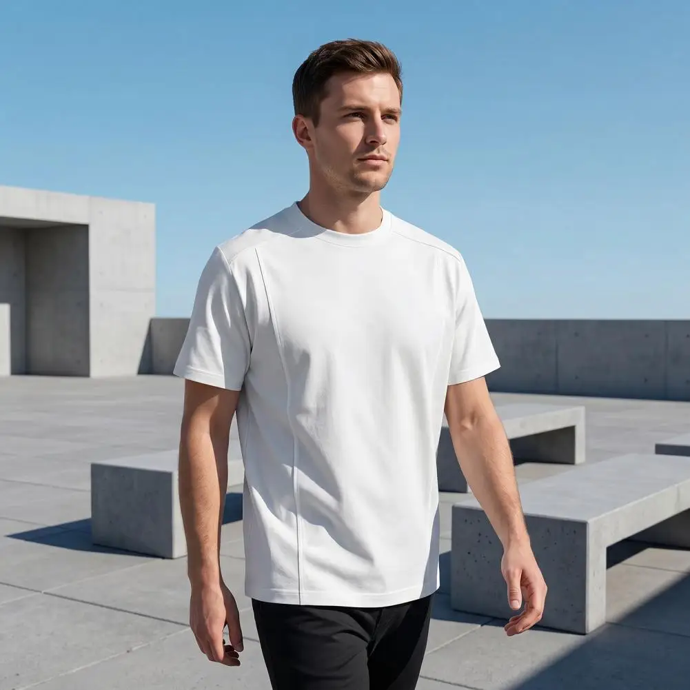Men Crew Neck T-shirt Simple Solid Color Summer Tee Breathable Loose Fit Stylish T-shirt for Office Dating Party Street Fashion - Image 3