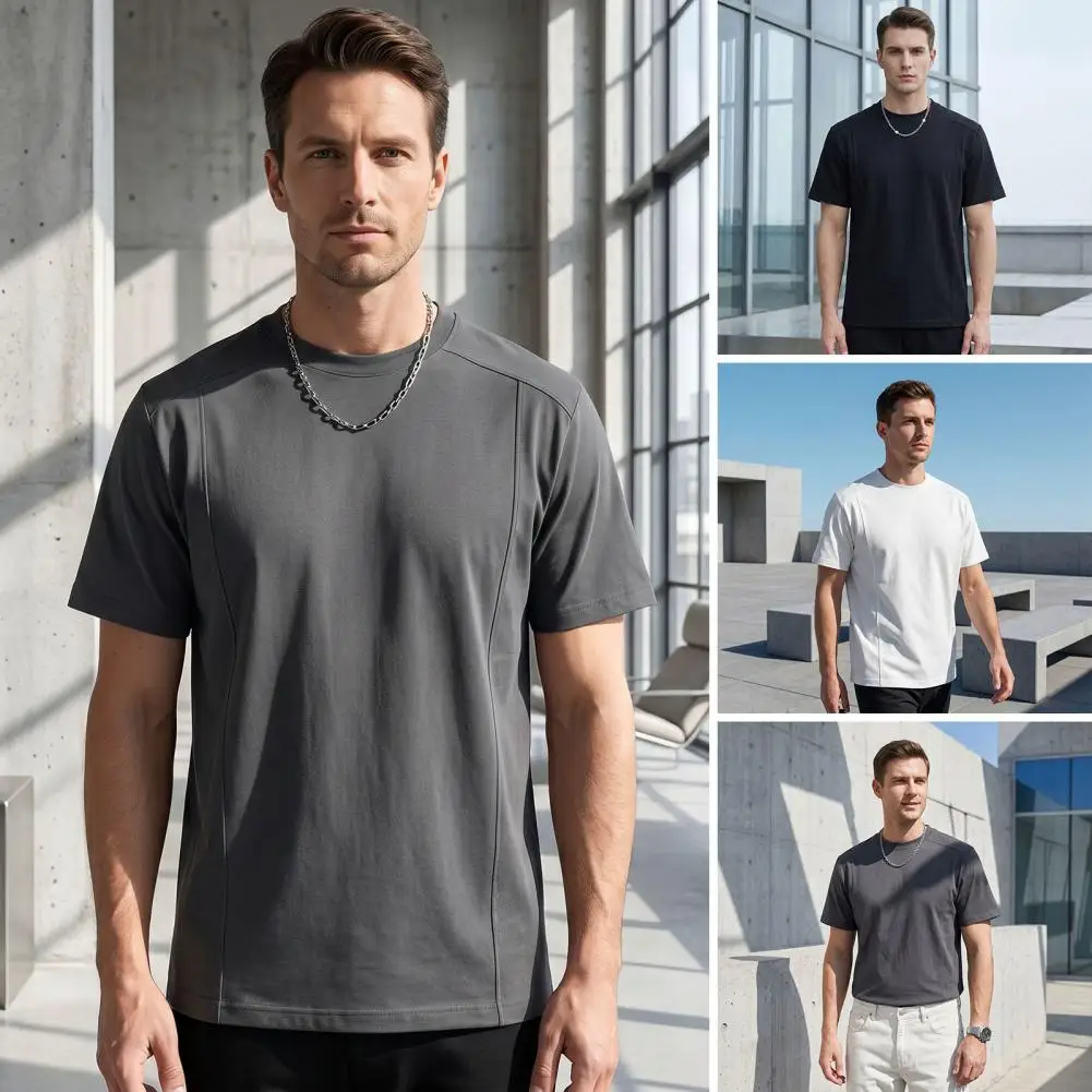 Men Crew Neck T-shirt Simple Solid Color Summer Tee Breathable Loose Fit Stylish T-shirt for Office Dating Party Street Fashion - Image 5