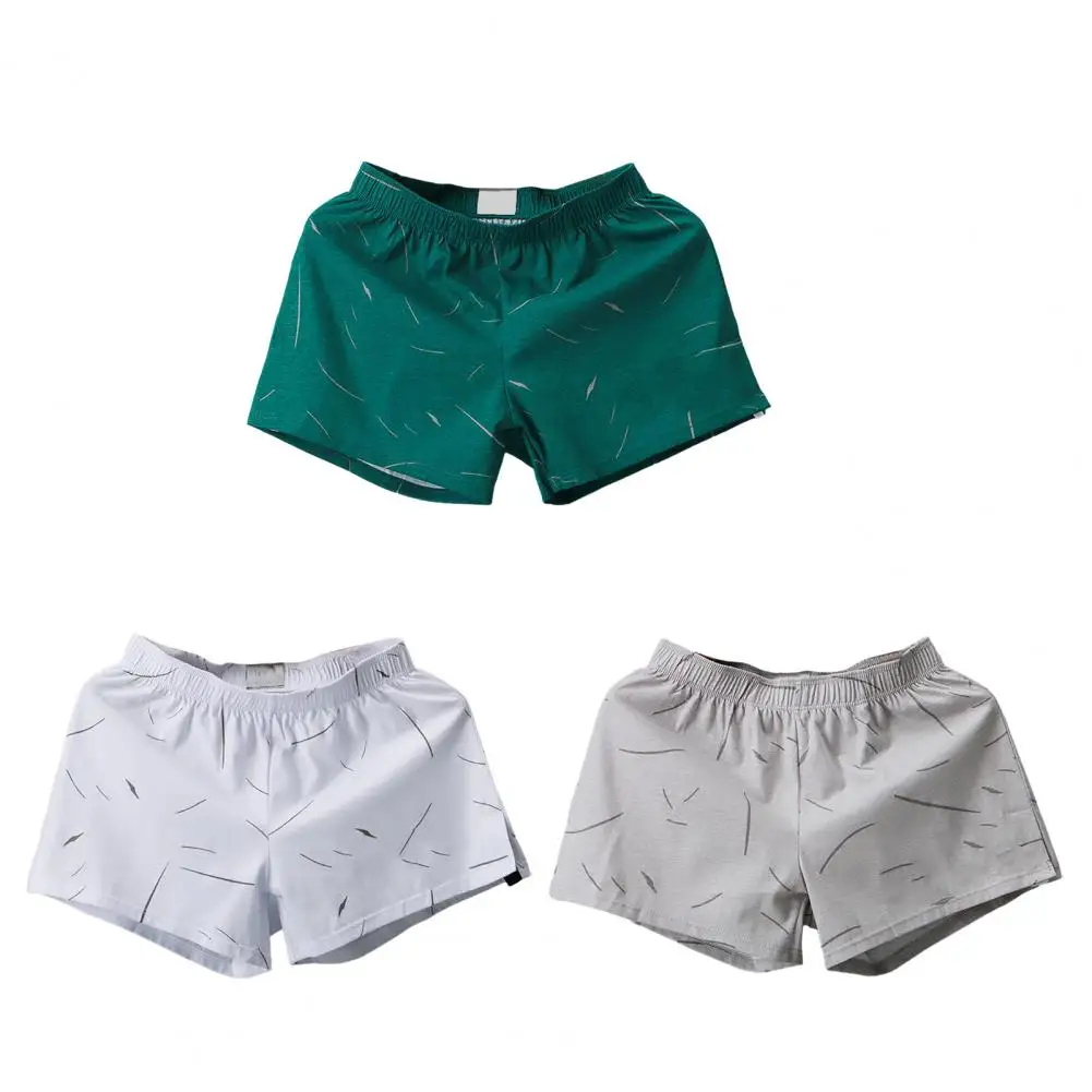 Men Homewear Shorts Boxers Elastic Waist Solid Color Soft Breathable Mid Waist Loose Underpants Sleep Bedroom Shorts - Image 4