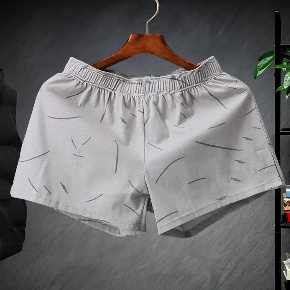 Men Homewear Shorts Boxers Elastic Waist Solid Color Soft Breathable Mid Waist Loose Underpants Sleep Bedroom Shorts - Image 3