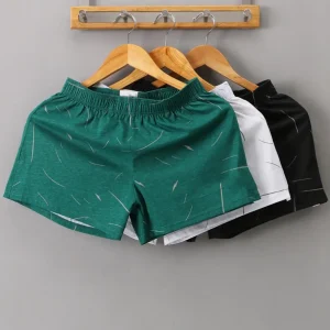 Men Homewear Shorts Boxers Elastic Waist Solid Color Soft Breathable Mid Waist Loose Underpants Sleep Bedroom Shorts