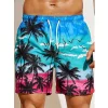 Men's Beach Shorts 3D Print Coconut Tree Pattern Drawstring Quick DryShorts For Women Men Summer Casual Oversized Sport Shorts