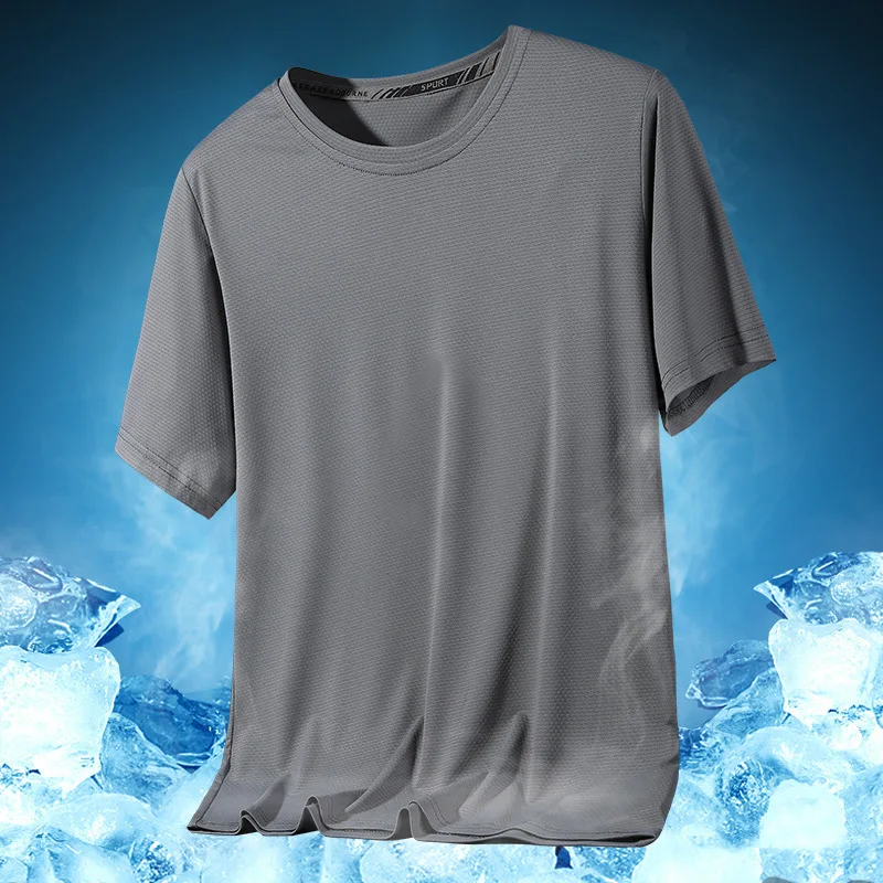 Men's T-Shirt 2023 New Summer Breathable Soild Short Sleeve Sports Fitness Quick Dry Ice Silk T-shirts Male 5XL 6XL 7XL Top Tees