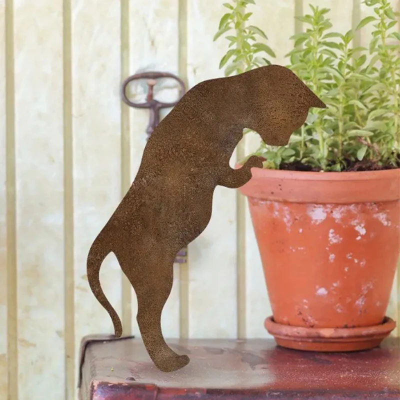 Metal Cat Garden Statue | Classic Outdoor Yard Decor | Durable Freestanding Lawn Ornament | Earth-Tone Finish Rustic Rusty - Image 3