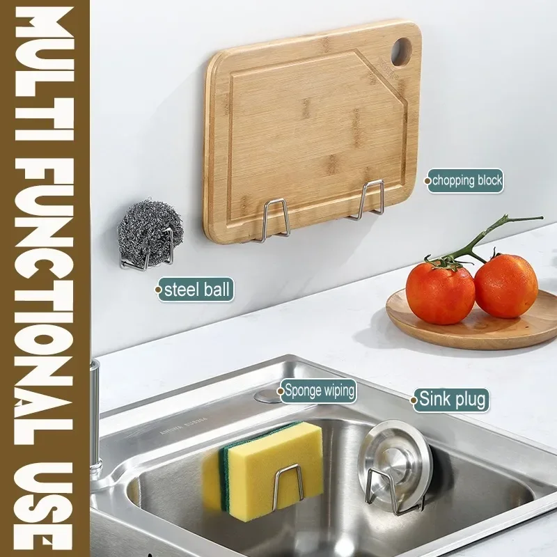 Metal Self Adhesive Hook Sink Sponge Storage Holder Kitchen Holder Stainless Steel Sink Lid Dish Rack Kitchen Wire Rag Organizer - Image 2