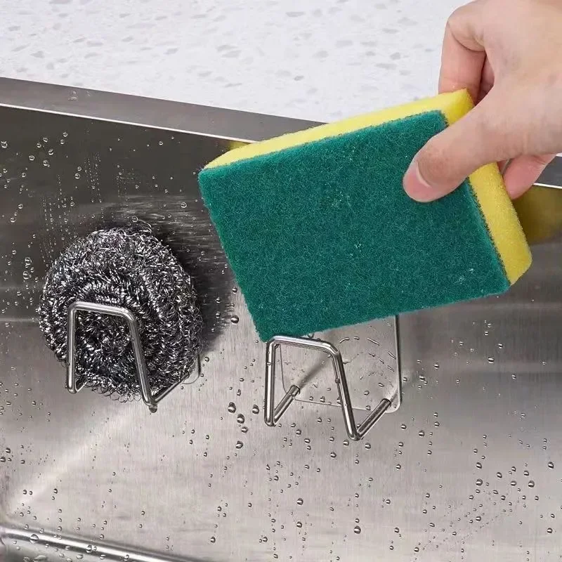 Metal Self Adhesive Hook Sink Sponge Storage Holder Kitchen Holder Stainless Steel Sink Lid Dish Rack Kitchen Wire Rag Organizer - Image 4