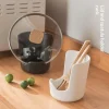 Minimalist Cream Style Ceramic Pot Lid Rest Non-Slip Heat Resistant Multiuse Spatula Holder for Kitchen Counter
