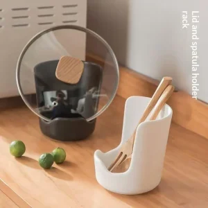 Minimalist Cream Style Ceramic Pot Lid Rest Non-Slip Heat Resistant Multiuse Spatula Holder for Kitchen Counter