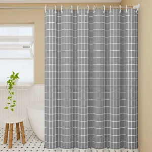 Minimalist Gray Checkered Grid Pattern Shower Curtain - Waterproof Polyester Fabric for Stylish Bathrooms