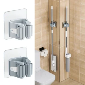 Mop Storage Rack Bathroom Suction Hanging Pipe Traceless Mop Clip Broom Hanger Wall-Mounted Waterproof Mop Rack