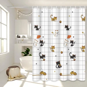 Naughty Cat Illustration Shower Curtain Home Aesthetic Bathroom Partition Curtain Internet Celebrity Style Bathroom Decor Essential
