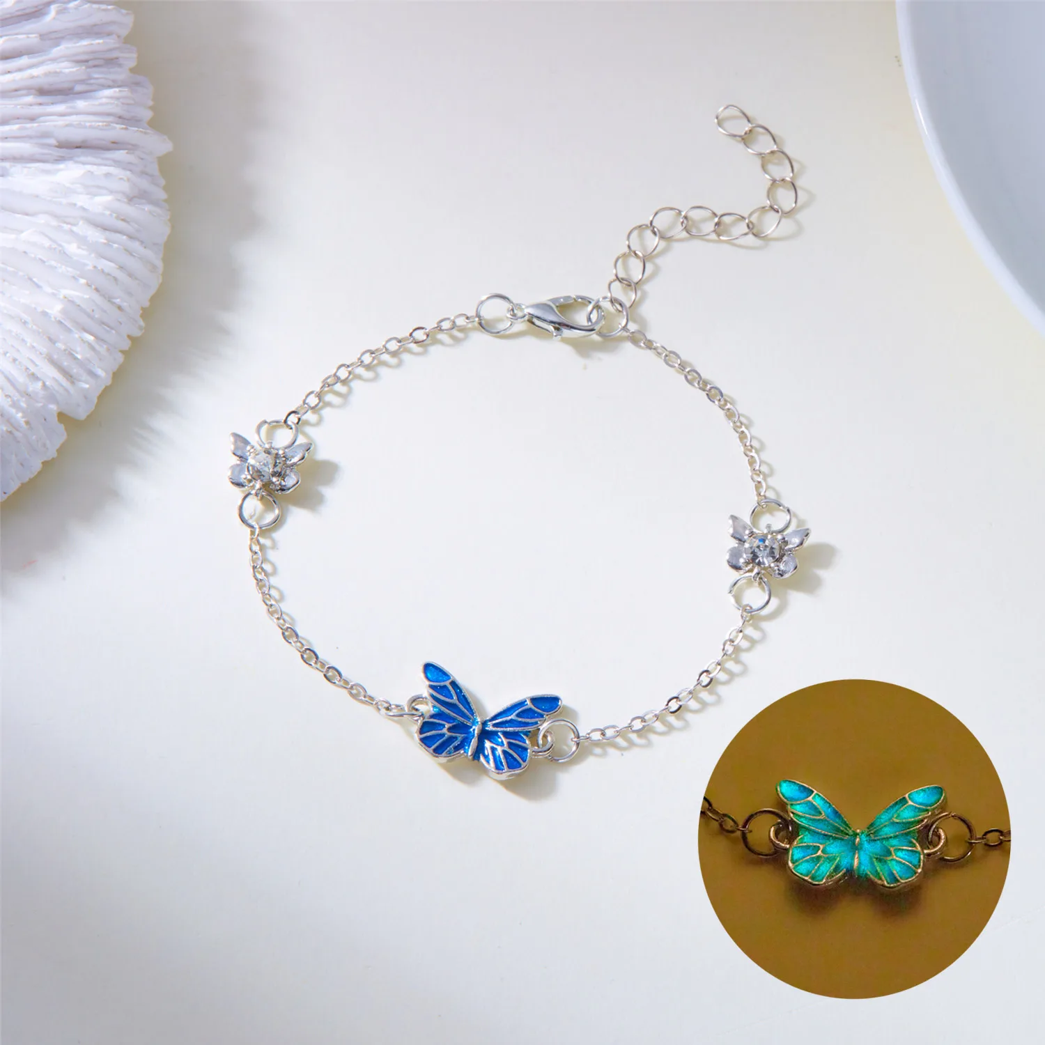 New Fashion Blue Luminous Butterfly Necklace Bracelet Set for Women Glow in the Dark Clavicle Chain Choker Party Jewelry Gifts - Image 6