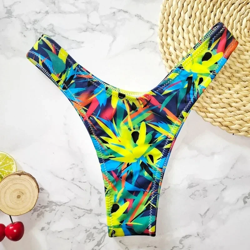 New Floral Print Brazilian Bikini Bottom Women's Swimwear High Waisted Sexy V Thong Swimsuit Bathing Suit Women Swimwear Women - Image 2