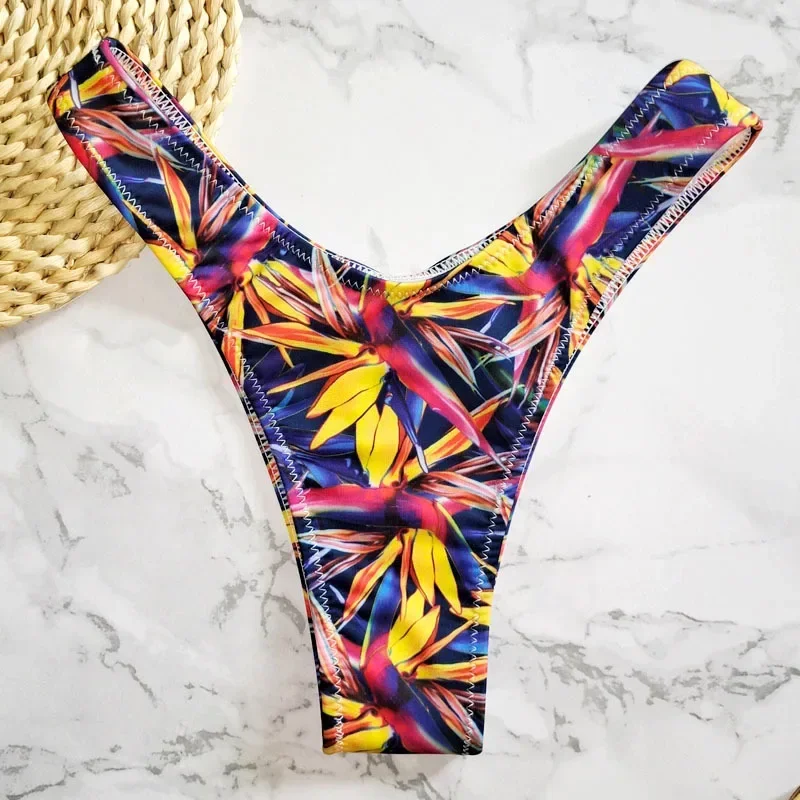 New Floral Print Brazilian Bikini Bottom Women's Swimwear High Waisted Sexy V Thong Swimsuit Bathing Suit Women Swimwear Women - Image 3