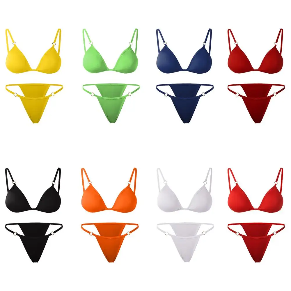 New Ladies Sexy Solid Color Sling Backless Bikini Set Metal Buckle Decorated Brazilian Swimwear Beach Vacation Split Swimwear - Image 6
