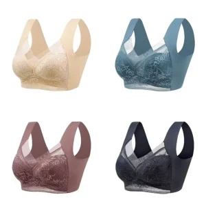 New Plus Size Women's Lace Bra No Underwire Comfortable Women's Push Up Bra Breathable Seamless Ice Silk Bra